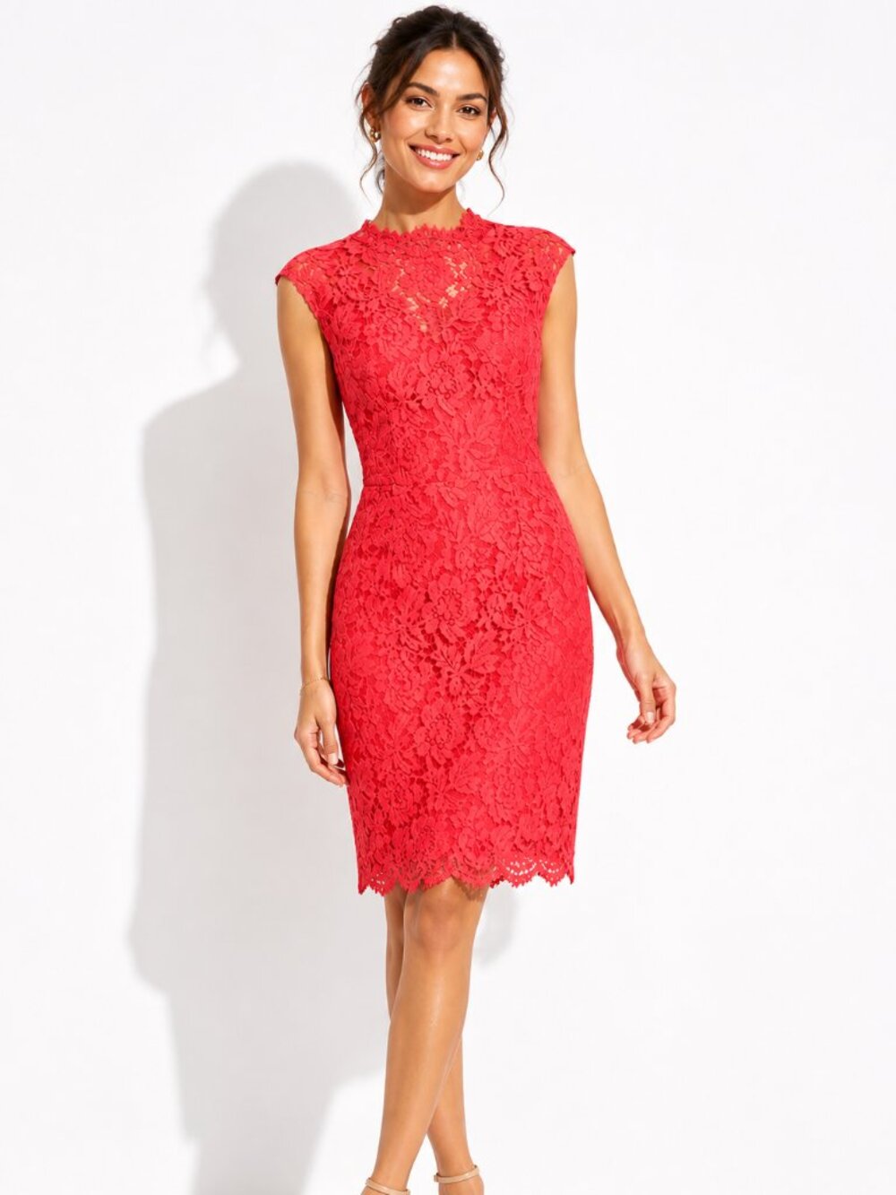 Vince Camuto Open Back Lace Sheath Dress Cap Sleeve in Coral 12